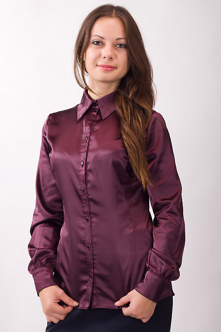 Фото Блузка атласная бордовая Деловая женская одежда