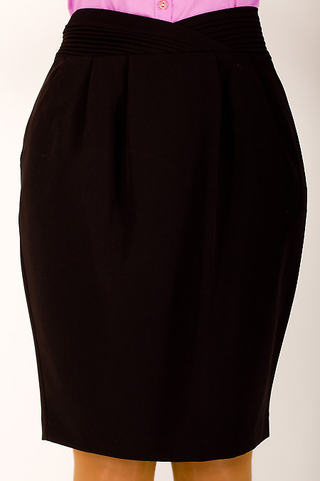 Фото Юбка черная с фигурным поясом Деловая женская одежда
