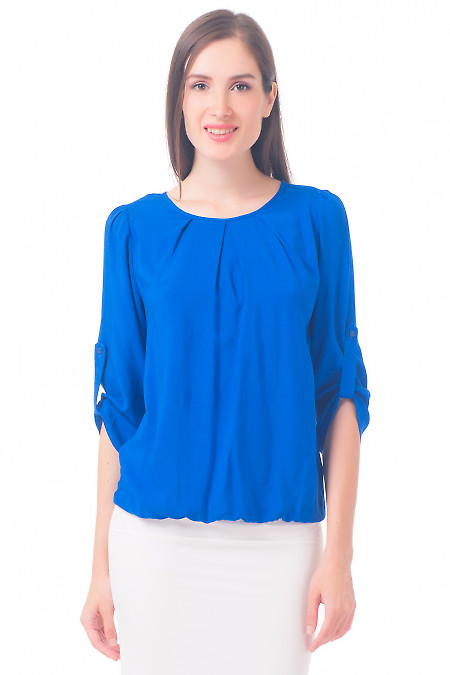 Блузка ярко-синяя с защипами Деловая женская одежда