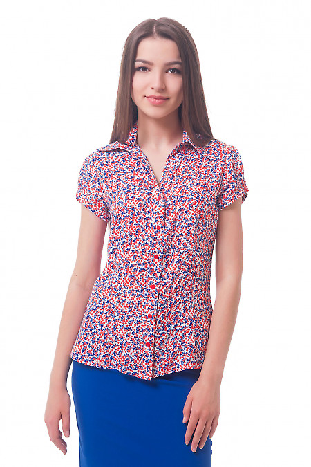 Классическая блузка в оранжево-синий цветок Деловая женская одежда