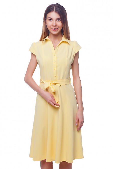 Платье миди желтое с коротким рукавом Деловая женская одежда