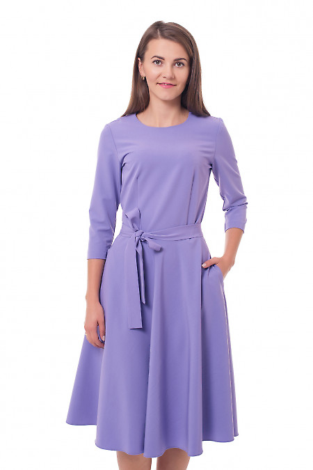 Платье пышное с поясом фиолетовое Деловая женская одежда фото