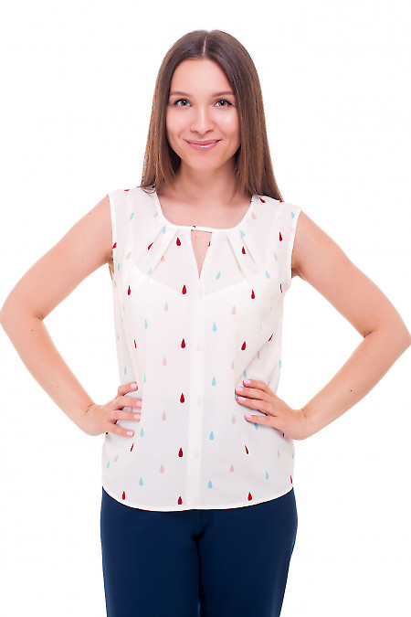 Белая блузка в капельку разноцветную Деловая женская одежда фото