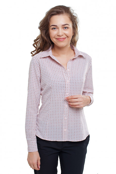 Блузка бледно-розовая в серые квадратики Деловая женская одежда фото
