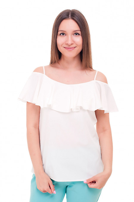 Блузка молочная с широким воланом Деловая женская одежда фото