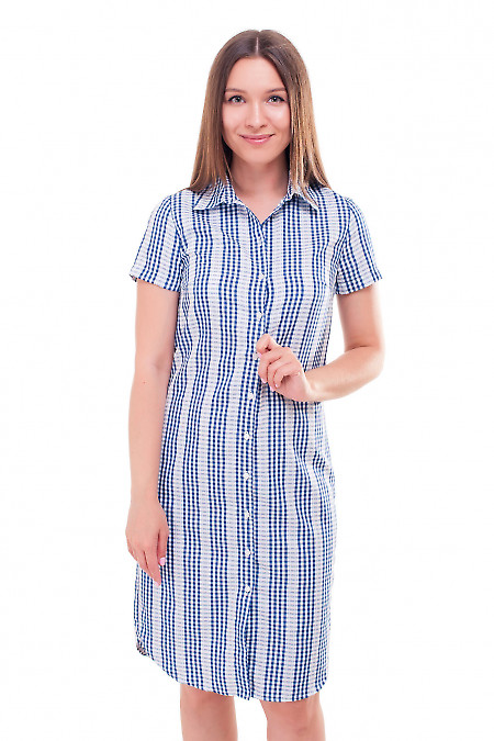 Платье-рубашка в синюю клетку Деловая женская одежда фото