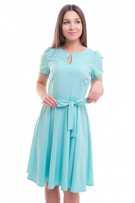 Платье бирюзовое с резинкой на рукаве Деловая женская одежда фото