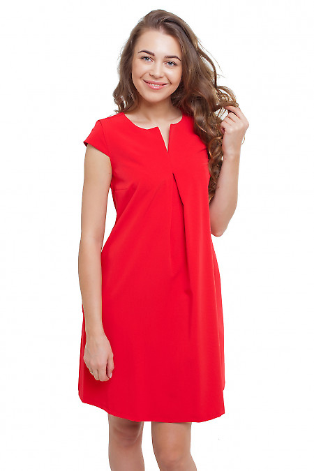 Платье со складочкой на груди красное Деловая женская одежда фото