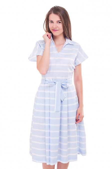Платье в голубую полоску с белыми вставками Деловая женская одежда фото