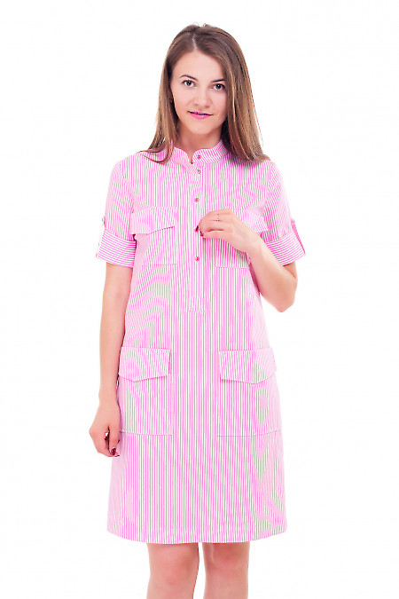 Платье в розовую полоску с карманами Деловая женская одежда фото