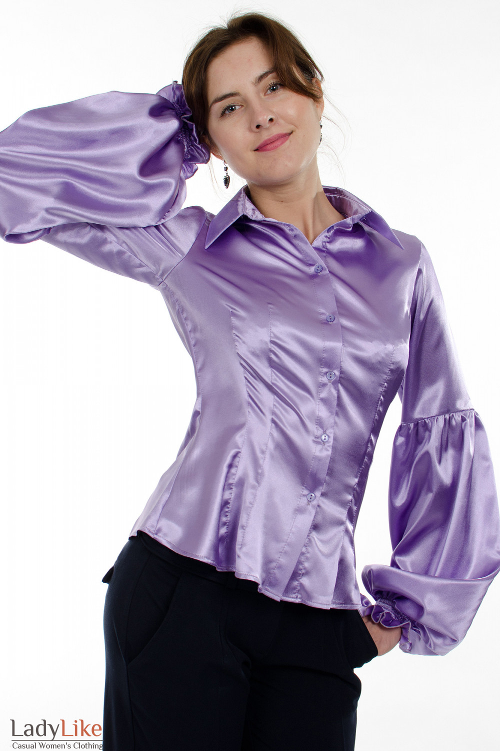 Свободная блузка из атласа и шифона с рукавами реглан на элегантном
