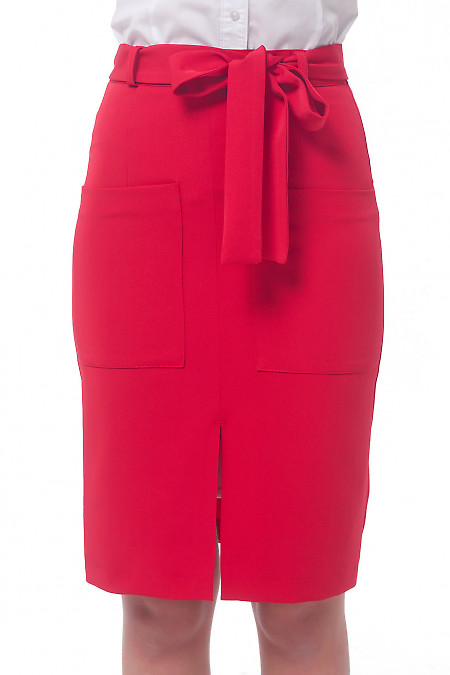 Юбка красная с накладными карманами Деловая женская одежда
