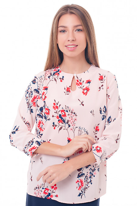 Розовая блузка с вырезом-капелька Деловая женская одежда фото