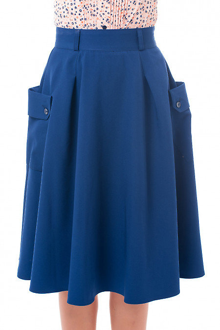 Юбка синяя с боковыми накладными карманами Деловая женская одежда фото