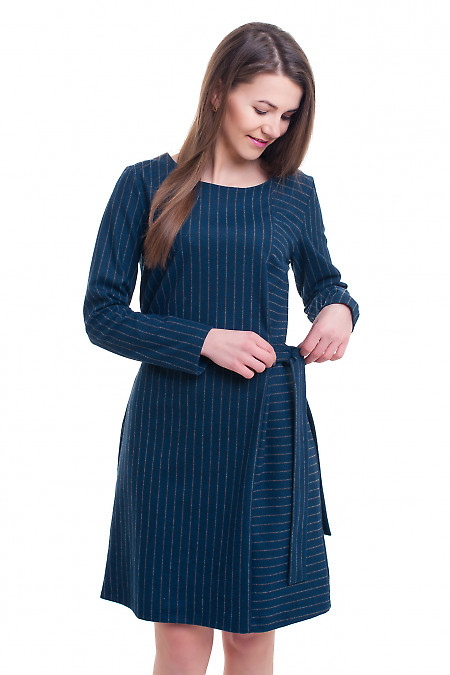 Платье синее в серую полоску Деловая женская одежда фото